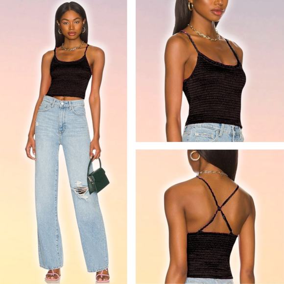 FREE PEOPLE Intimately Right On Smocked Crisscross Straps Cami Sz XS Black - Picture 1 of 5